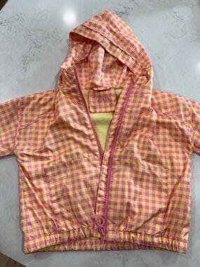 Zara 18-24 Months Pink & Yellow Gingham Hooded Windbreaker Jacket